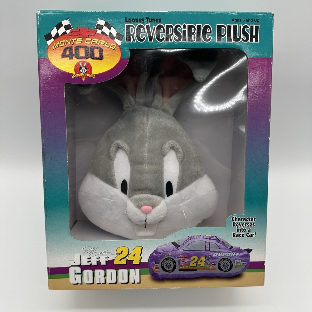 Vintage Bugs Bunny Jeff Gordon Reversible Race Car Plush NASCAR Looney Toons NIB